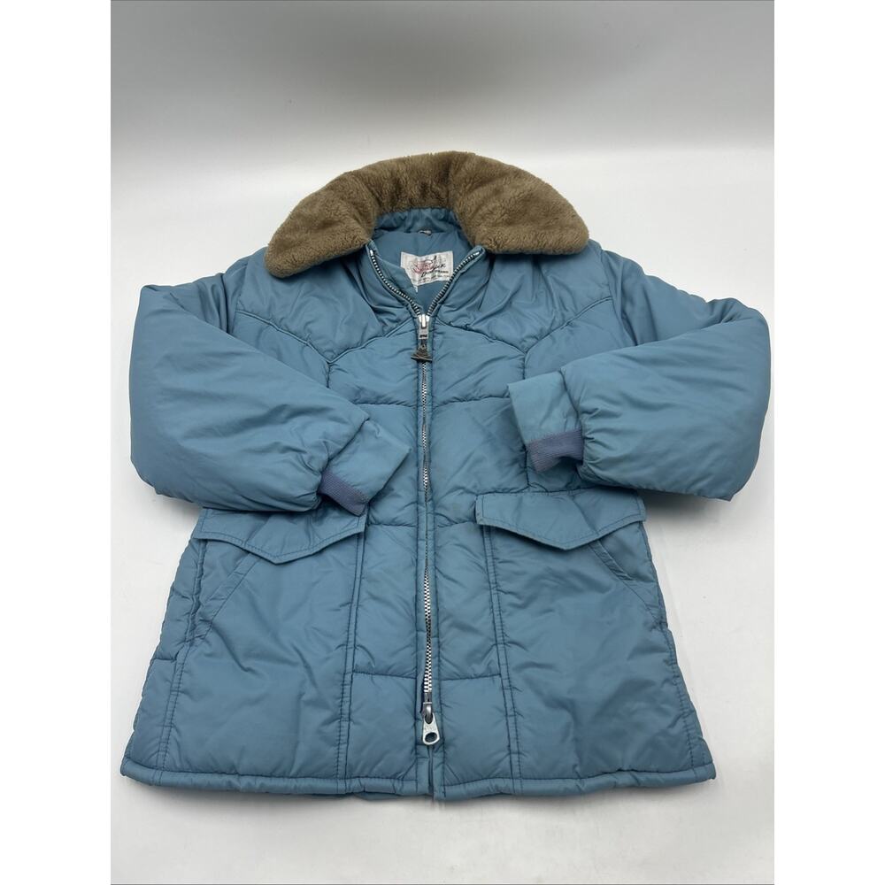 Vintage 80s Double K Brand Puffer Coat Women Size 16 BLUE MADE IN USA